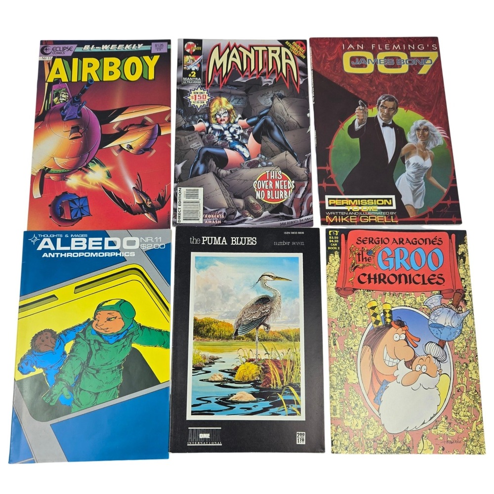Vintage Comic Book Lot 6 Mantra James Bond Groo Airboy Albedo Puma Blues 80s 90s